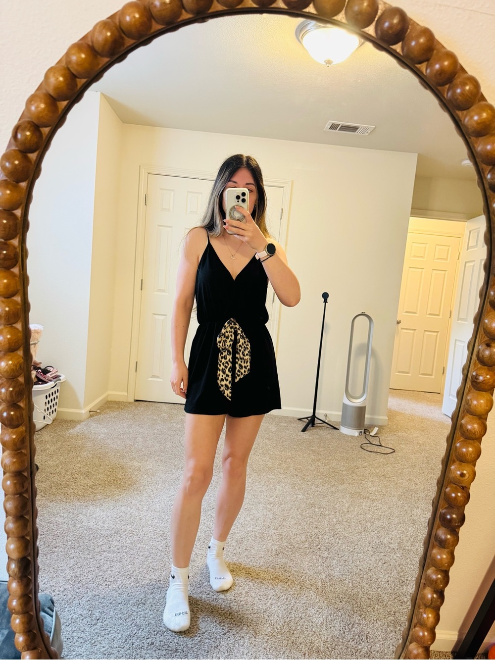 SHEIN Black Romper with Leopard Tie Belt Size M